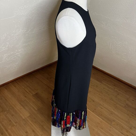 Trina Turk Shift Dress Womens 2 Black Multi Berry Sequin Drop Waist Ruffle Hem - Picture 6 of 9